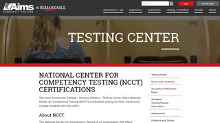 Assessment: NCCT Certifications - Aims Community College