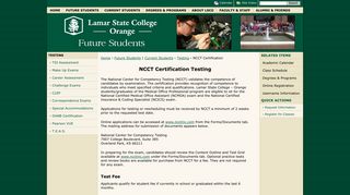 NCCT Certification: Lamar State College-Orange