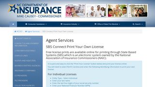 NCDOI | Agent Services - SBS Connect Print Your Own License