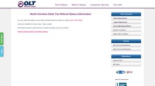 North Carolina State Tax Refund Status Information - OnLine Taxes