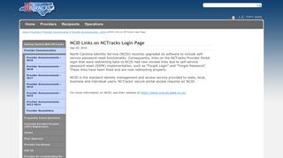 NCID Links on NCTracks Login Page