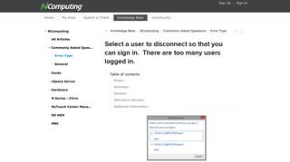 Select a user to disconnect so that you can sign in ... - NComputing