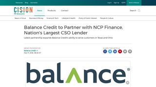 Balance Credit to Partner with NCP Finance, Nation's Largest CSO ...