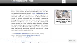 National Career Service Portal www.ncs.gov.in Login Register For Jobs