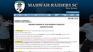 GAMEDAY CHECKLIST - Mahwah Raiders Soccer Club