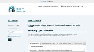 Training Opportunities | Behavioral Health Springboard