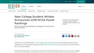 Next College Student Athlete Announces 2018 NCSA Power Rankings