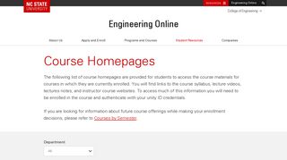Course Homepages | Engineering Online | NC State University