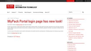 MyPack Portal login page has new look! - OIT - NC State University