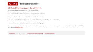 NC State Shibboleth Login - Stale Request