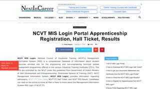NCVT MIS Login Portal Apprenticeship Registration, Hall Ticket, Results