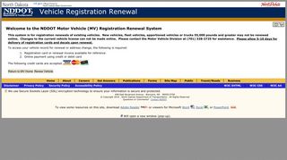 ND DOT Motor Vehicle Registration Renewal System