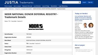 NDDR NATIONAL DONOR DEFERRAL REGISTRY Trademark ...
