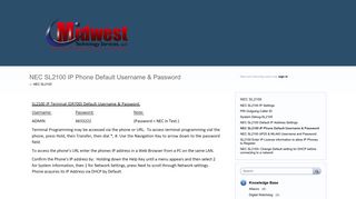 NEC SL2100 IP Phone Default Username & Password – Welcome to ...