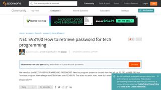 NEC SV8100 How to retrieve password for tech programming ...