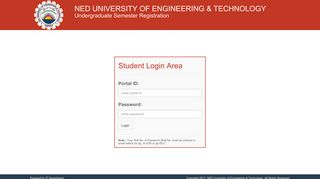 Undergraduate Semester Registration - Login Area - NED University