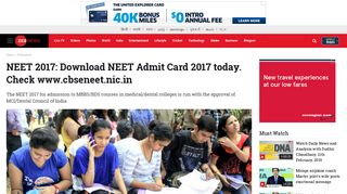 NEET 2017: Download NEET Admit Card 2017 today. Check www ...