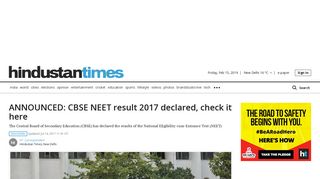 ANNOUNCED: CBSE NEET result 2017 declared, check it here ...