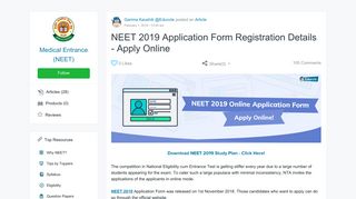 NEET 2019 Application Form Registration - Apply Online (Closed)