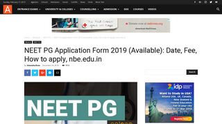 NEET PG Application Form 2019 (Available): Date, Fee, How to apply ...
