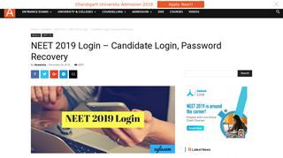 NEET 2019 Login - Candidate Login, Password Recovery | AglaSem ...