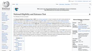 National Eligibility and Entrance Test - Wikipedia
