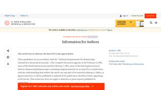 Information for Authors | NEJM - The New England Journal of Medicine