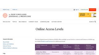 Online Access Levels | About NEJM - New England Journal of Medicine