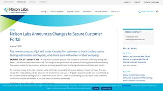 Nelson Labs Updates to Secure Customer Portal