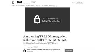 Announcing TREZOR integration with NanoWallet for NEM (XEM).