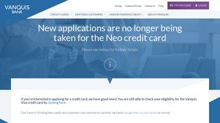 Neo credit card no longer taking new applications - Vanquis
