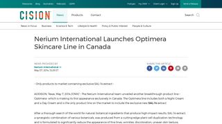 CNW | Nerium International Launches Optimera ... - Canada Newswire