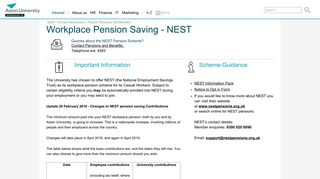 NEST Pension Scheme - Aston University