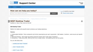 NEST Desktop Trader : Support Center - Solutions