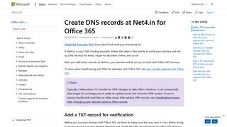 Create DNS records at Net4.in for Office 365 | Microsoft Docs