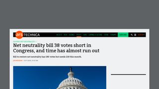 Net neutrality bill 38 votes short in Congress, and time has almost ...
