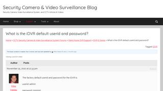 What is the iDVR default userid and password? | Security Camera ...