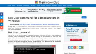 Net User command for administrators in Windows 10/8/7