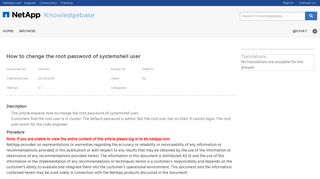 how change the root password of systemshell user. - NetApp KB