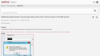 NetBackup Administration Console login failure status 526, 