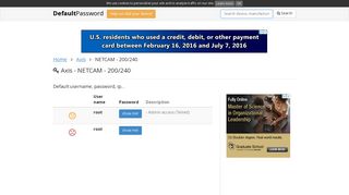 Axis - NETCAM - 200/240 default passwords