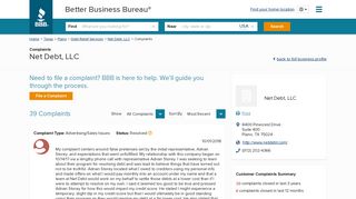 Net Debt, LLC | Complaints | Better Business Bureau® Profile