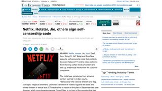 Netflix, Hotstar, Jio, others sign self-censorship code - The Economic ...