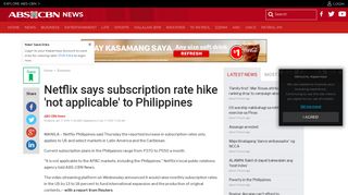 Netflix says subscription rate hike 'not applicable' to Philippines | ABS ...