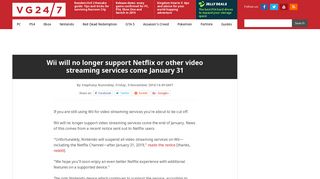 Wii will no longer support Netflix or other video streaming services ...
