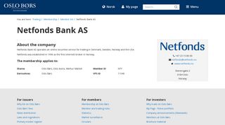 Netfonds Bank AS / Member list / Membership / Trading / Oslo Børs ...
