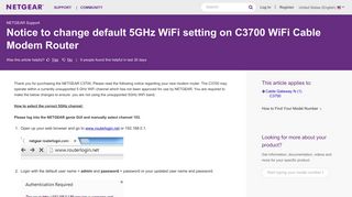 Notice to change default 5GHz WiFi setting on C3700 ... - Netgear KB