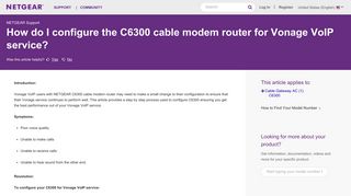 How do I configure the C6300 cable modem router for ... - Netgear KB