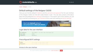 Default settings of the Netgear C6300 - routerdefaults.org