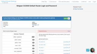 Netgear CG3000 Default Router Login and Password